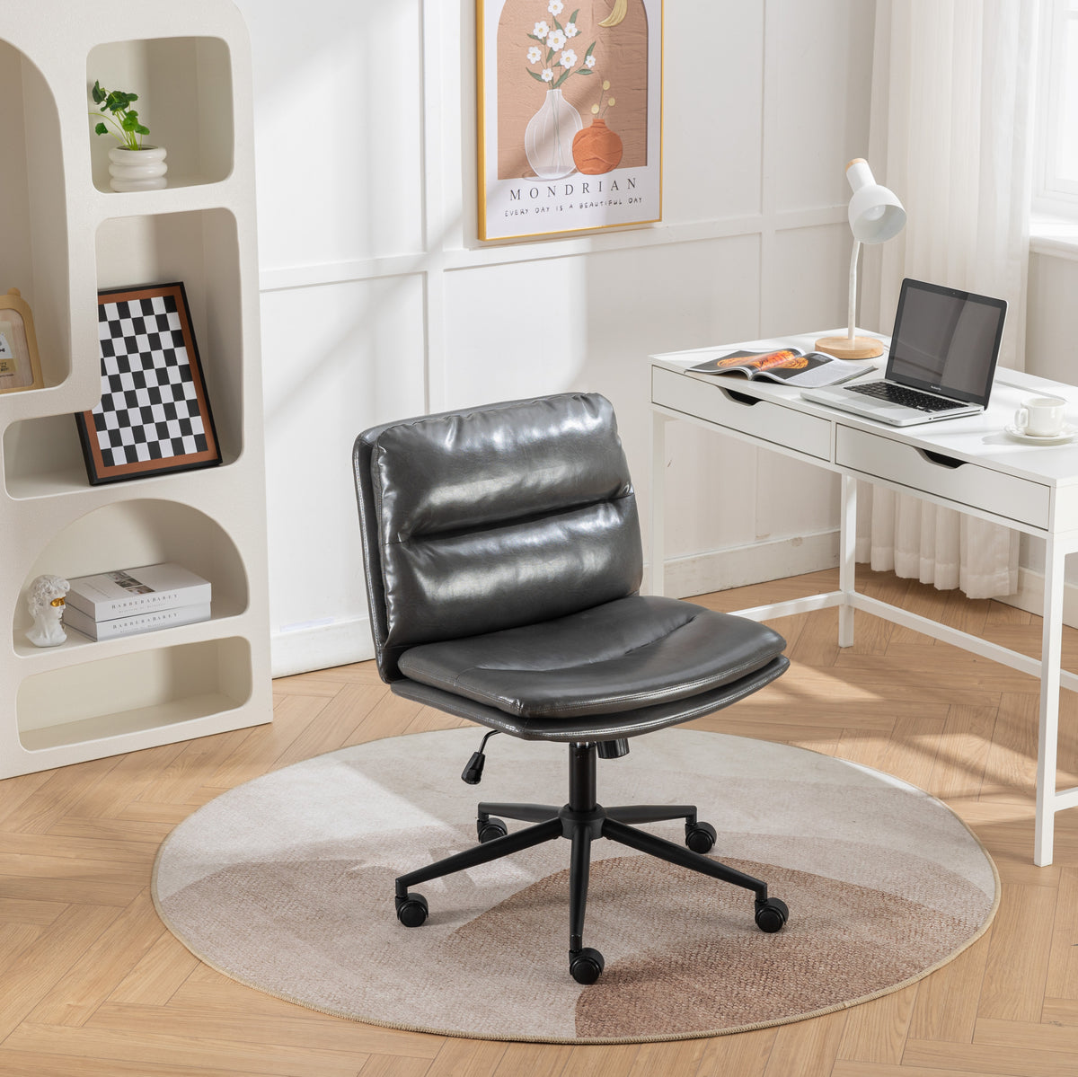 Gray Vegan Leather Office Chair, Height Adjustable, 19.5-22.5 in Seat