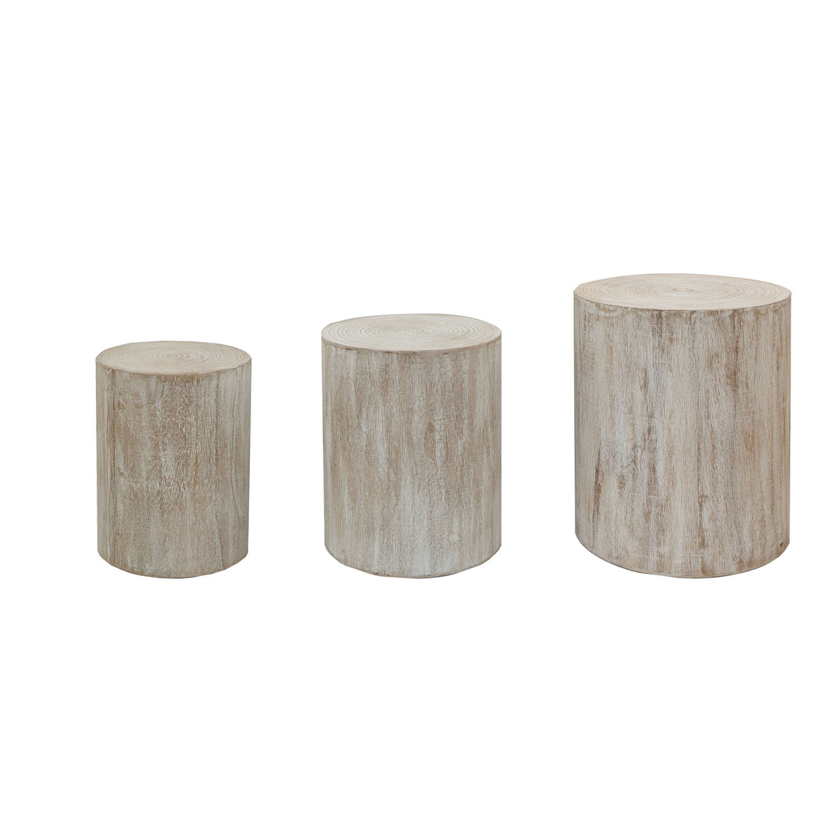 Whitewashed Tree Stump-Look Nesting Tables, Set of 3