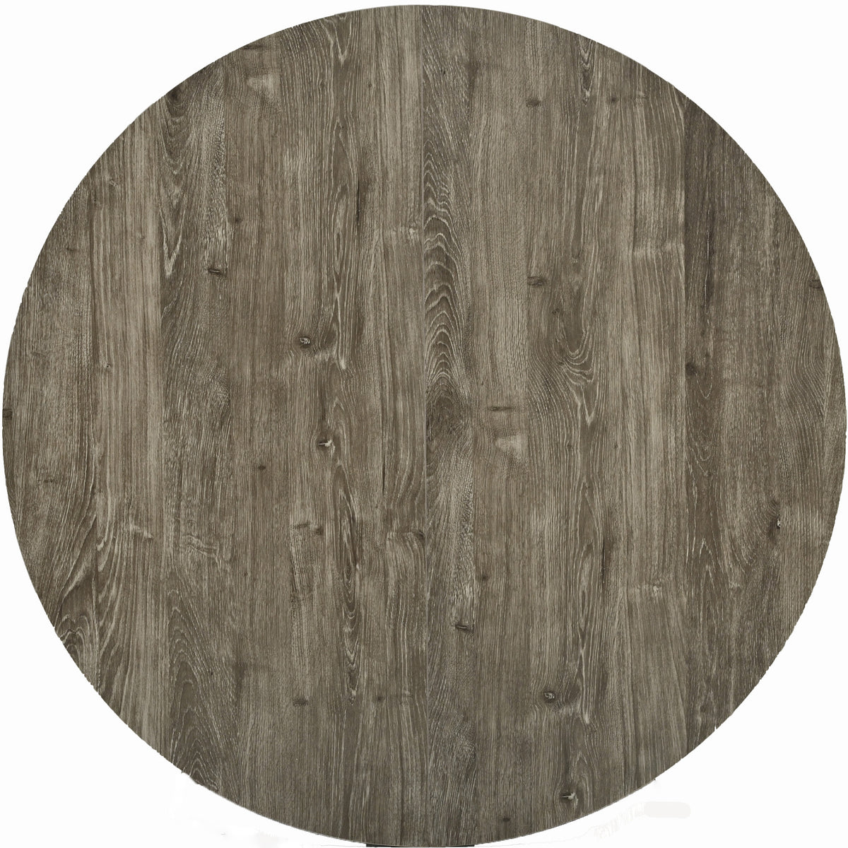 Overhead close-up of the gray round tabletop wood grain
