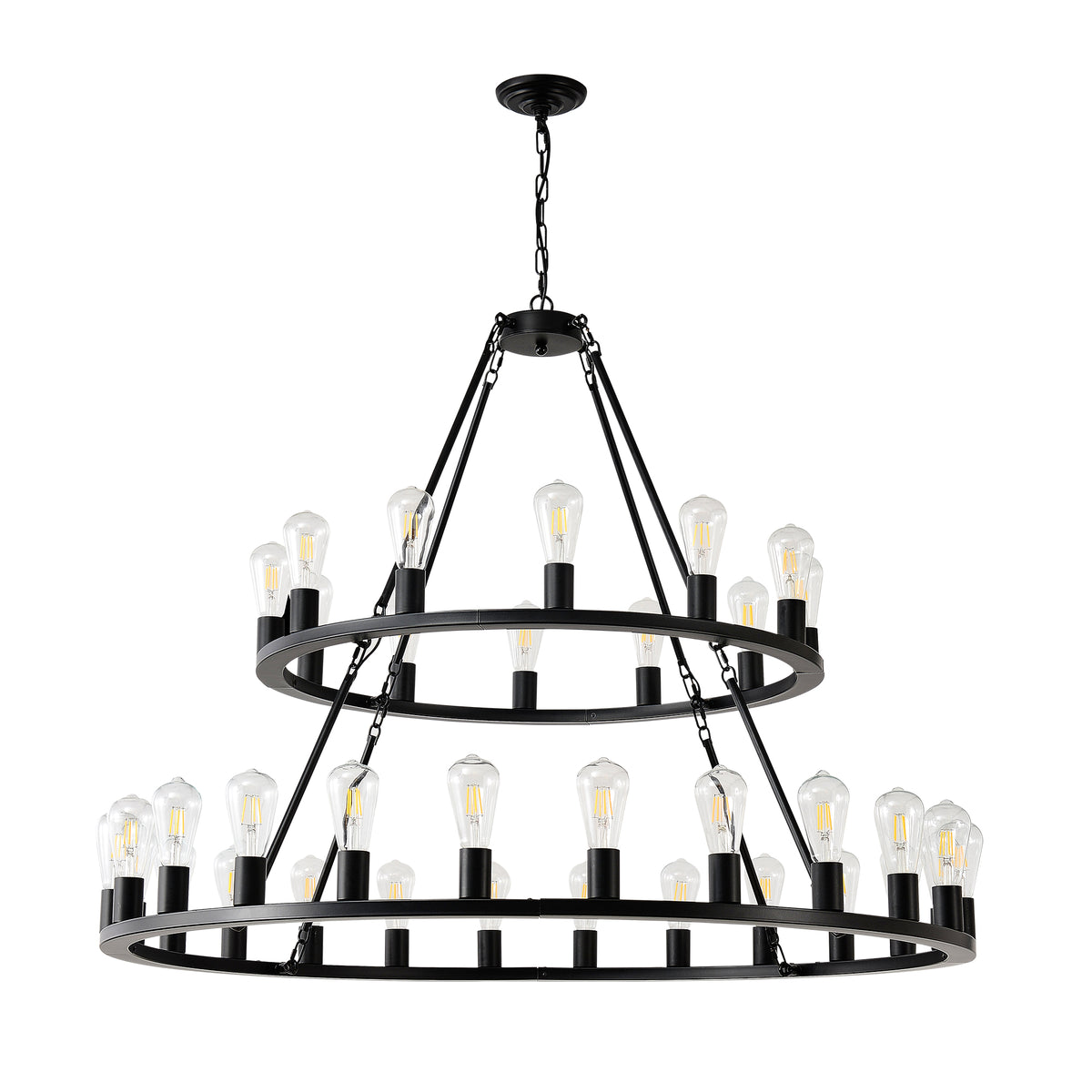Matte Black Wagon Wheel 36-Light Chandelier, 52 in