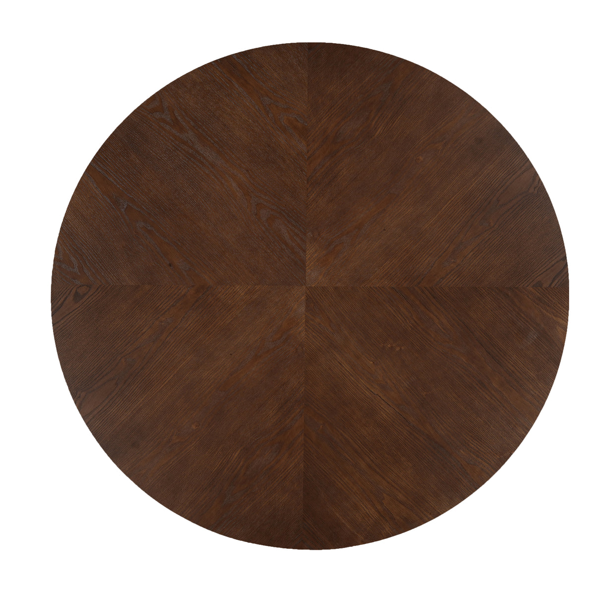 Overhead view of the walnut wood-grain round tabletop