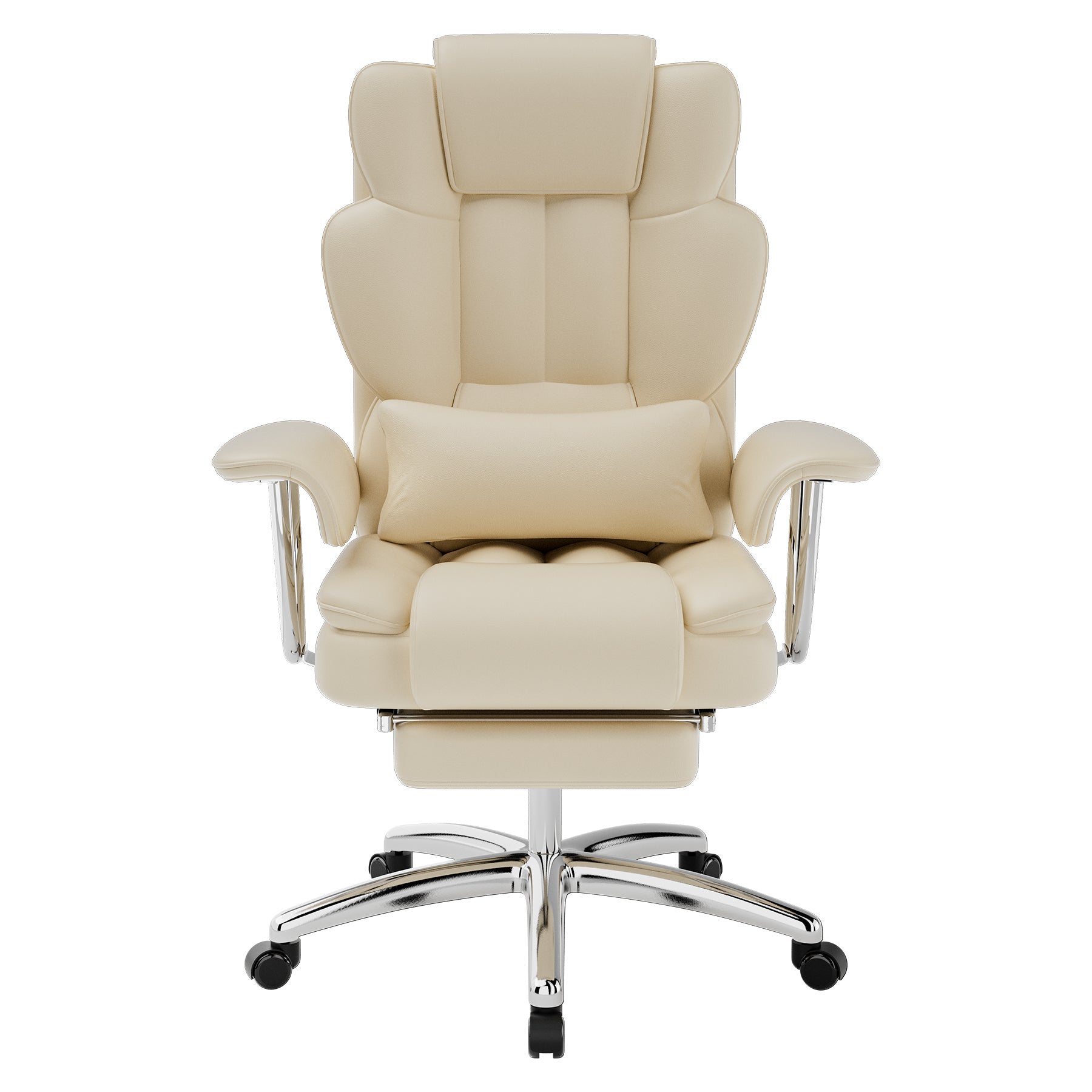 Beige Vegan Leather Office Chair, Footrest, 500 lb