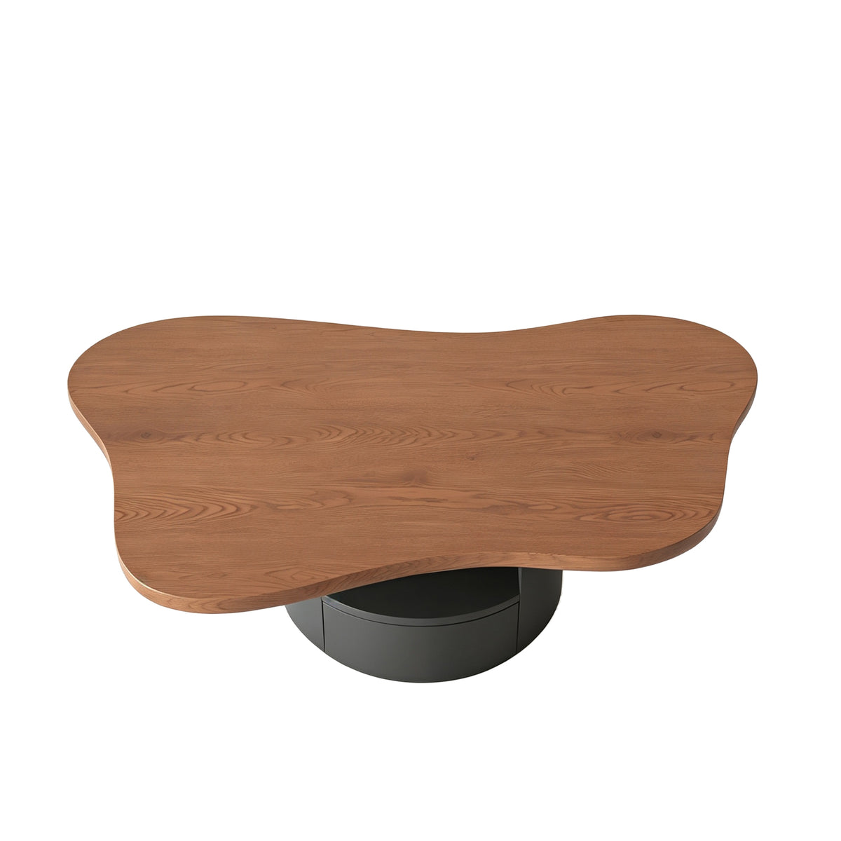 Walnut Organic Pedestal Coffee Table with Storage, 47.2 in