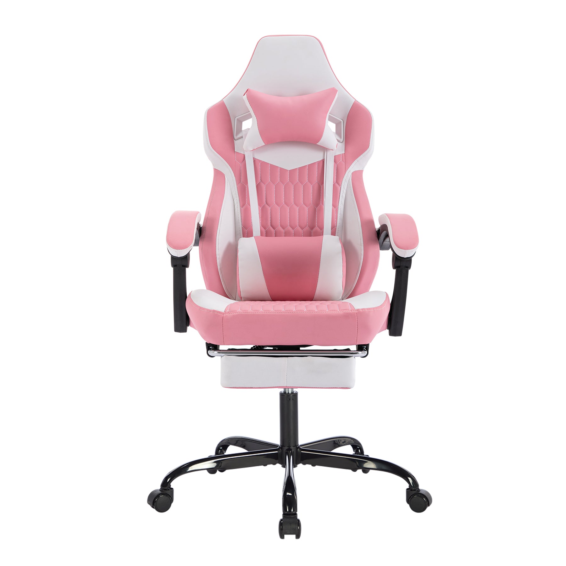 Pink Vegan Leather Gaming Chair, Footrest