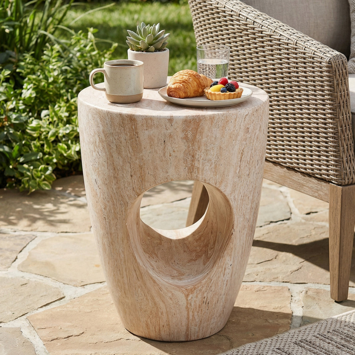 White Round Outdoor Side Table, 19.3 in Tall