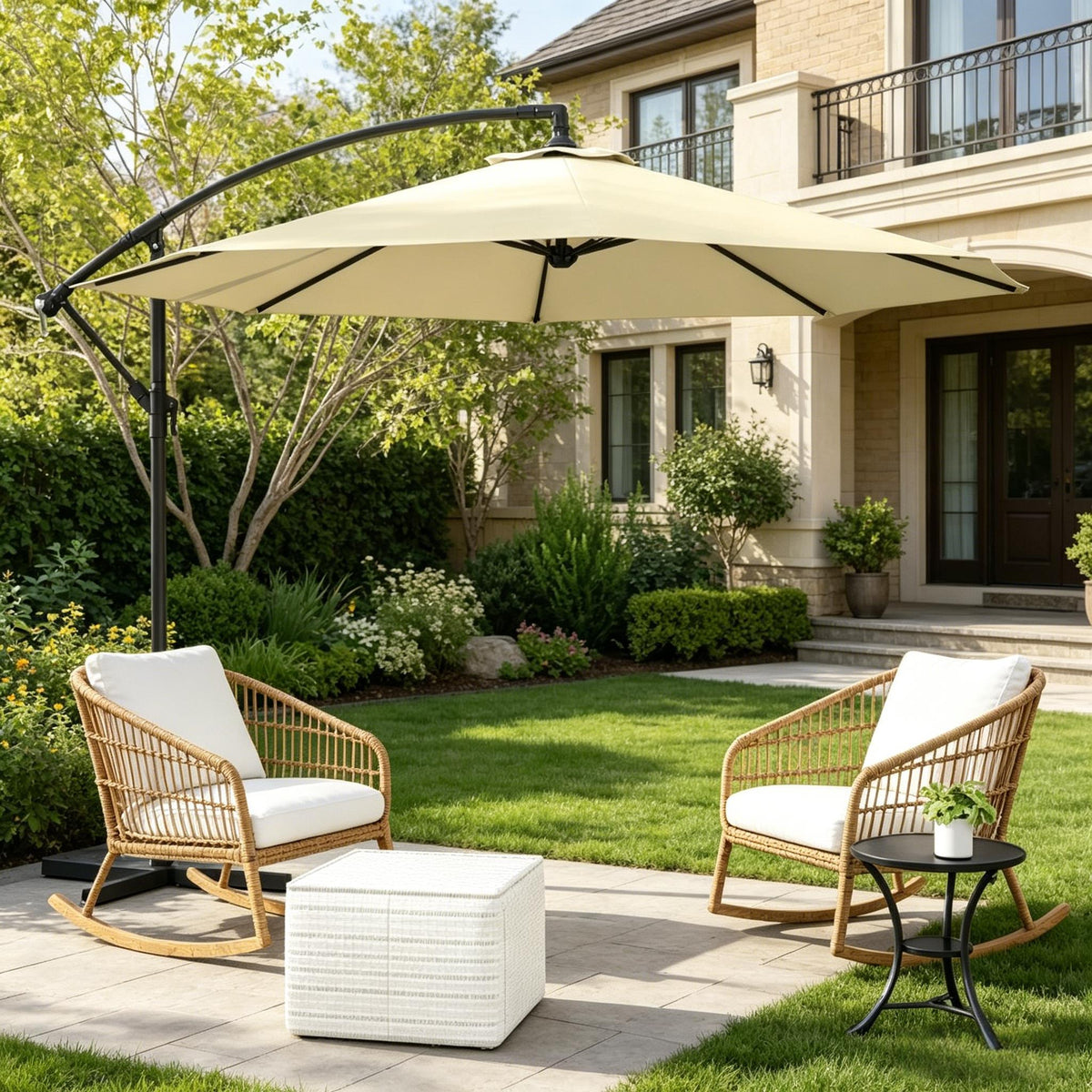Beige Cantilever Patio Umbrella with Tilt