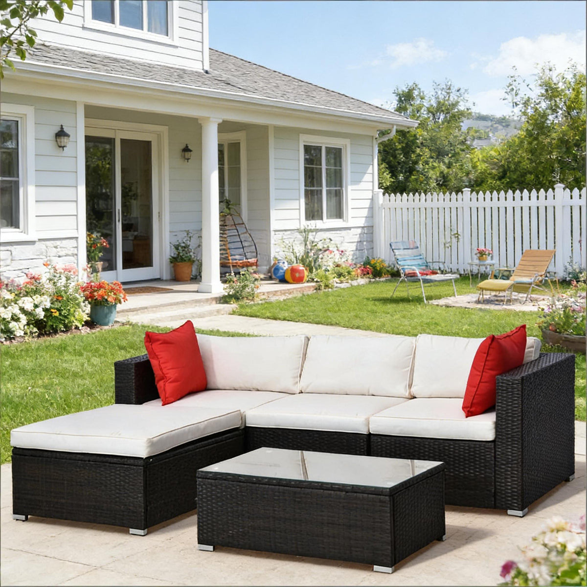 Brown Wicker 5-Piece Patio Conversation Set