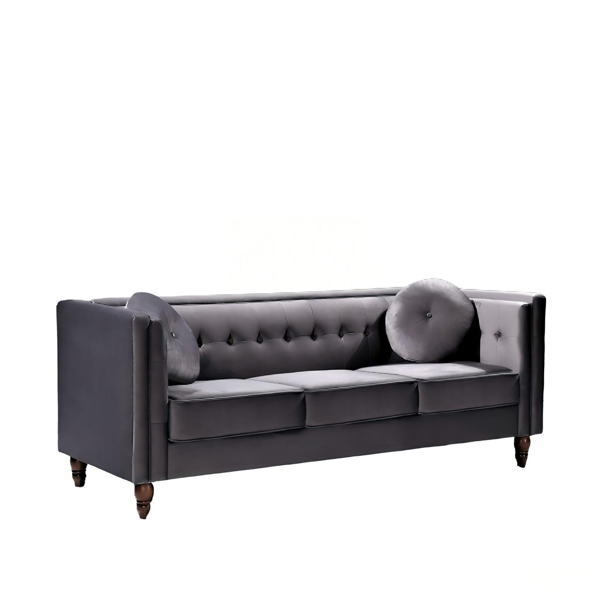 Gray Velvet 3-Seat Tufted Chesterfield Sofa, 80.7 in Wide