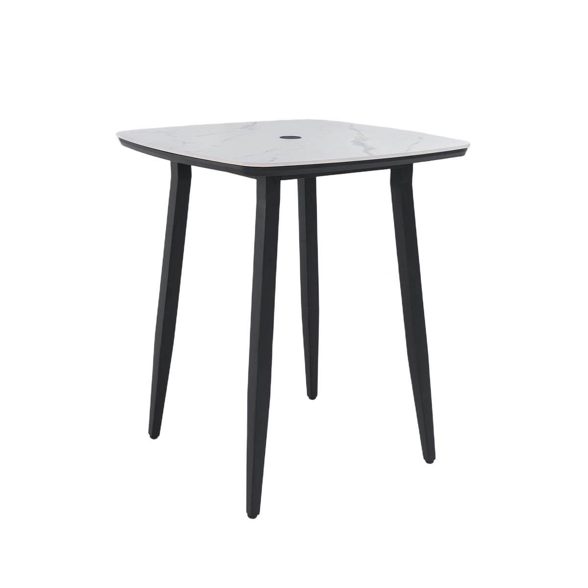 Black Aluminum Square Outdoor Bar Table with Umbrella Hole, 35.4 in Wide
