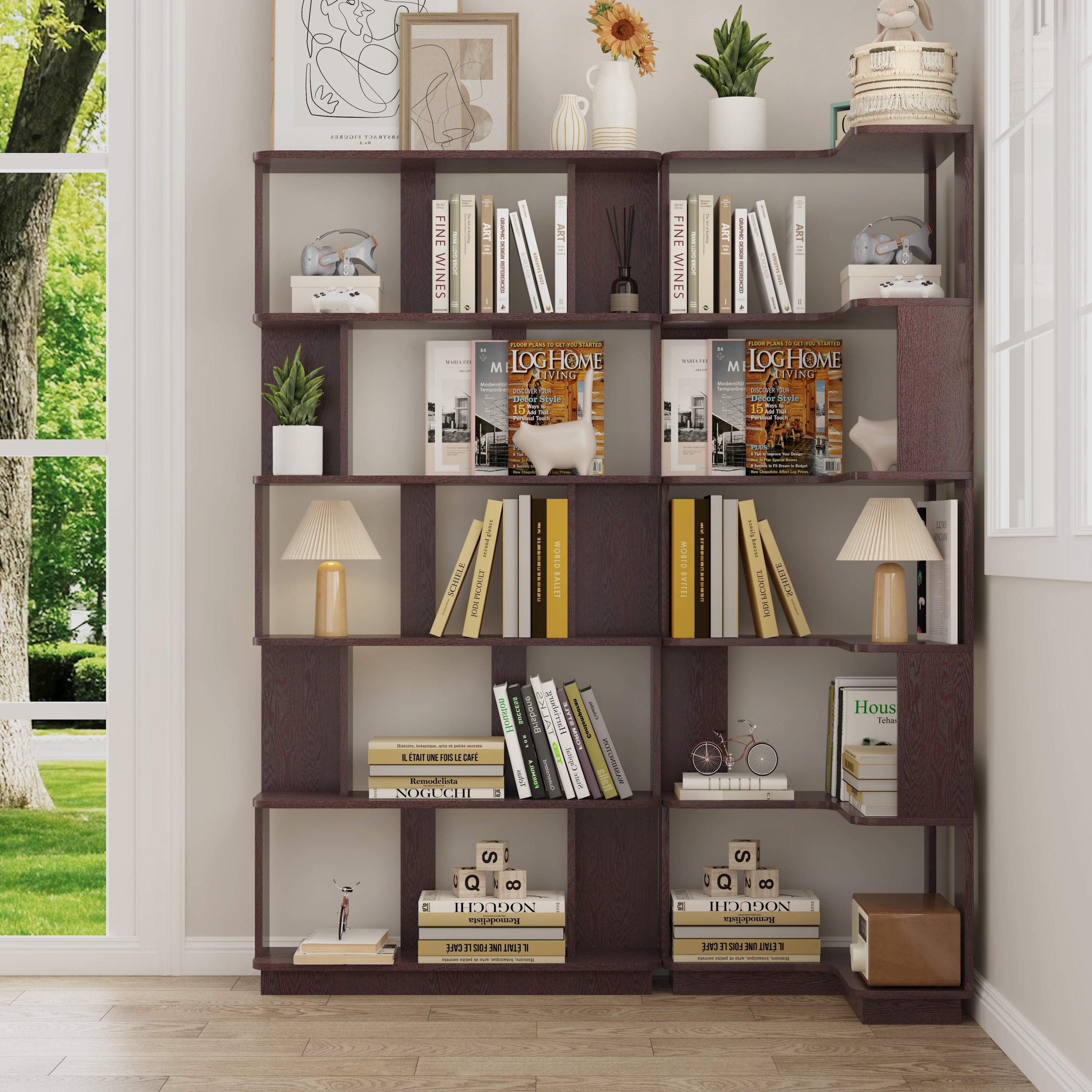 Bookcase, 64.6 in Tall, Ox Blood Red
