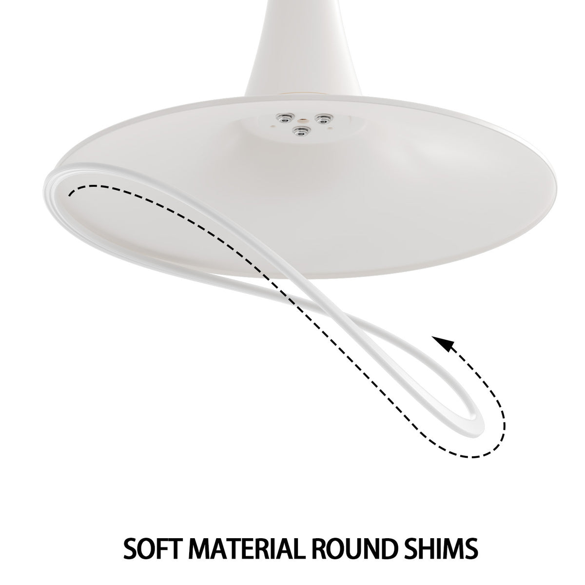 Close-up of the tulip table base underside highlighting the soft round shims