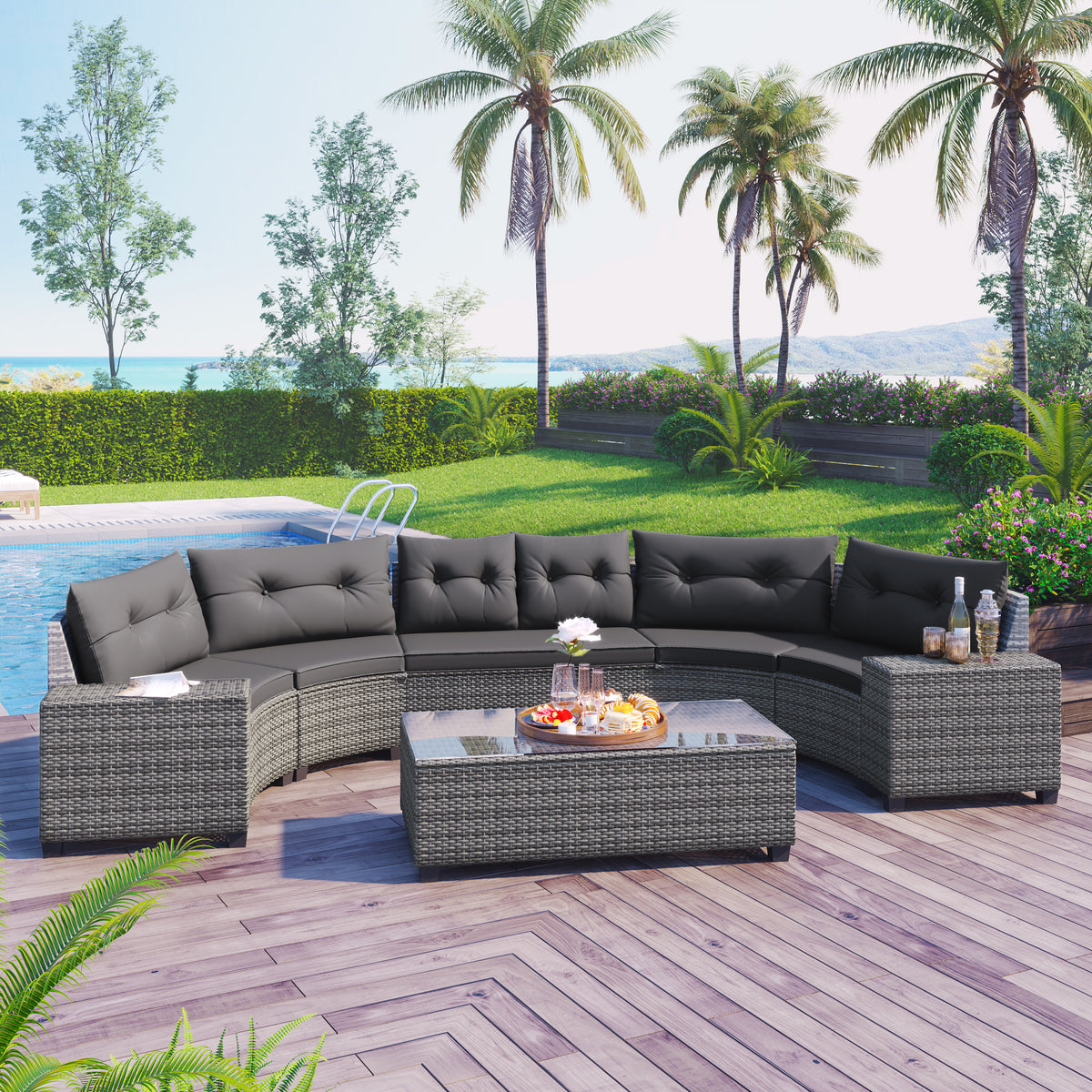 Gray Wicker 8-Piece Outdoor Sofa Set with Cushions