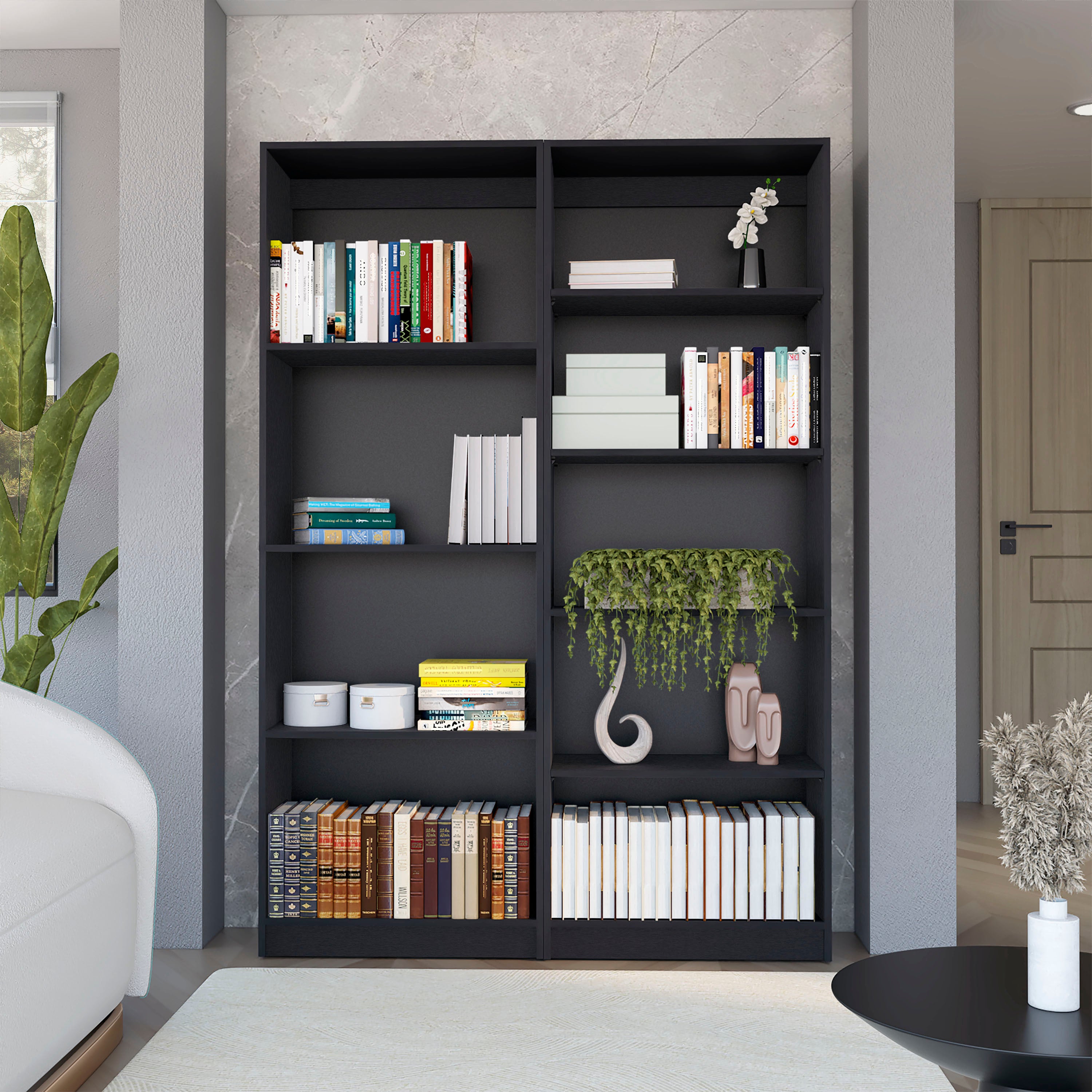 Modern Storage Cabinet, 9 Shelves, 71.1 in Tall, Black