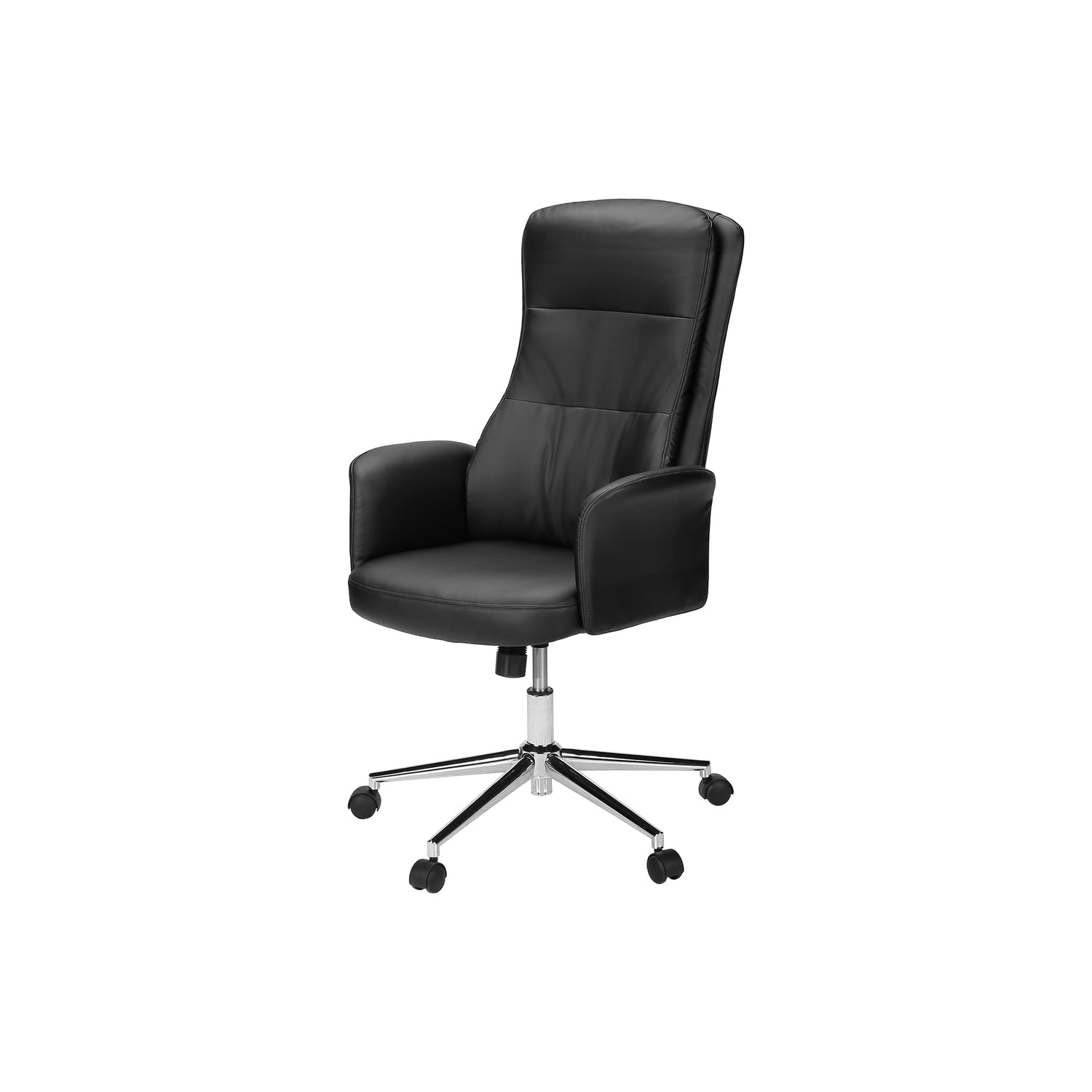 Black Vegan Leather Office Chair with Chrome Base, Swivel, 300 lb, 42.5 in Tall