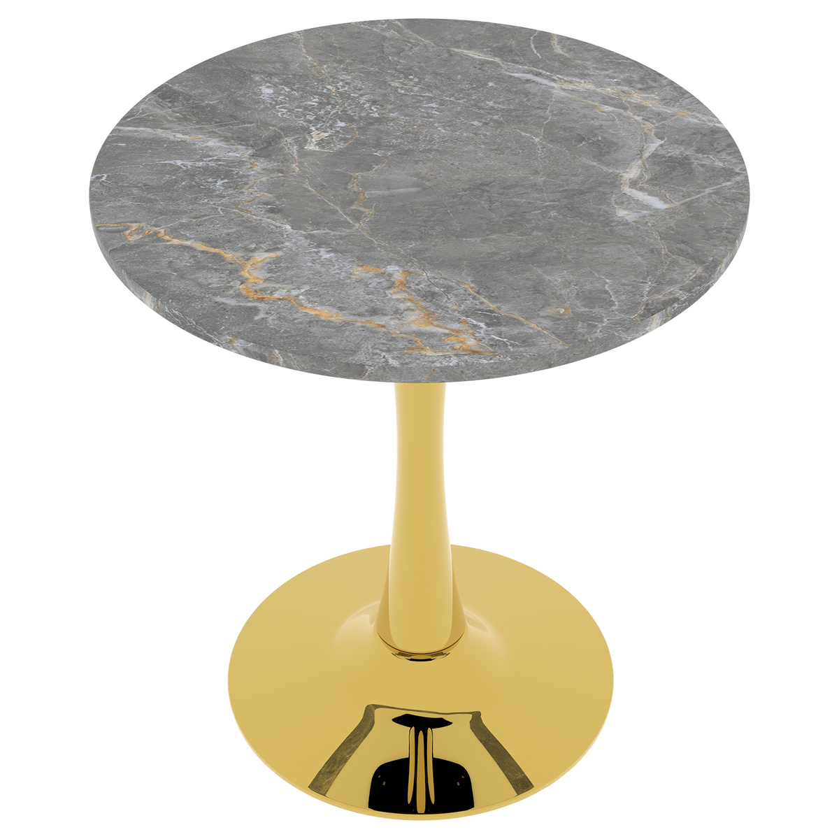 Gray and Gold Faux Marble Tulip Round Side Table, 27.6 in