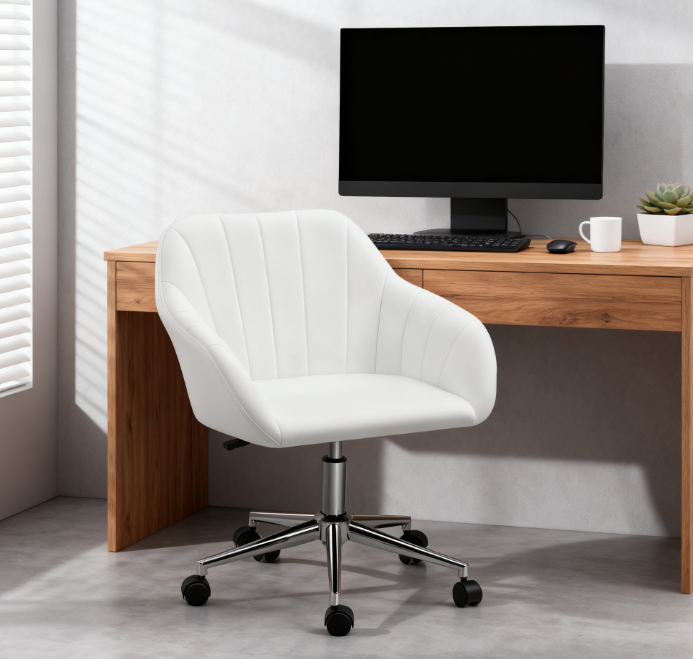 White Vegan Leather Office Chair, Height Adjustable, 31-35 in Seat