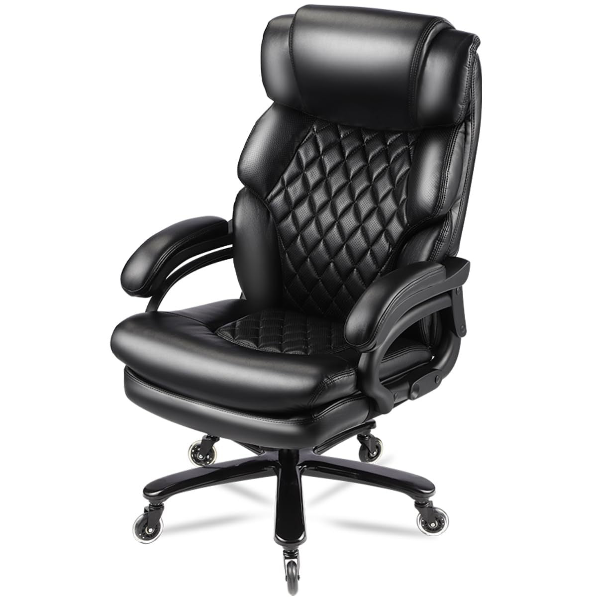 Black Vegan Leather Office Chair, Height Adjustable, 500 lb, 30 in Tall