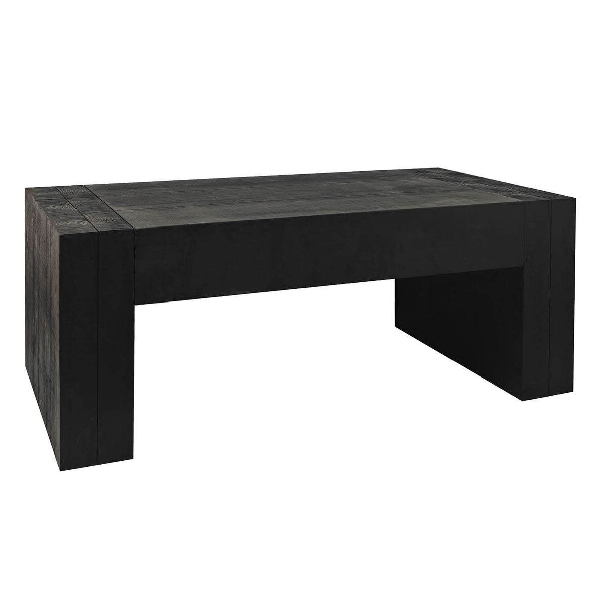 Black Rustic Block Leg Rectangular Coffee Table, 49 in