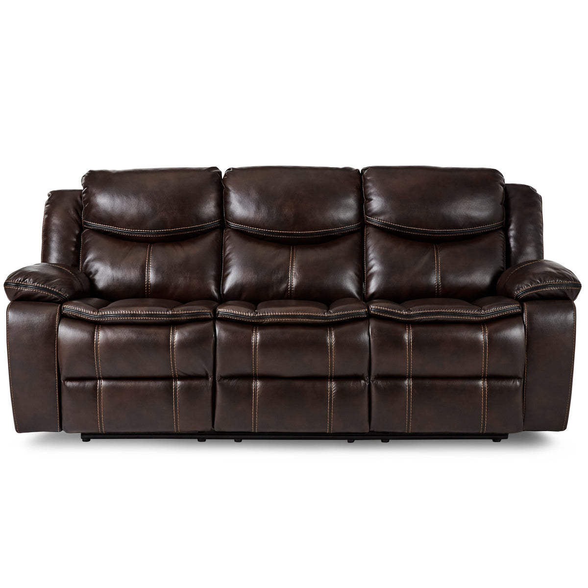Brown Vegan Leather Reclining Sofa, 87.5 in Wide