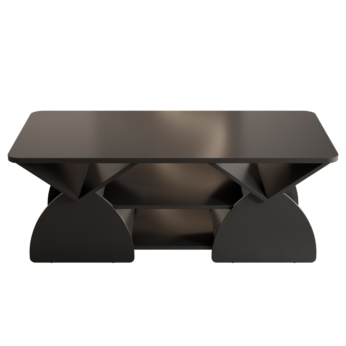 Black Geometric Rectangular Coffee Table with Open Shelves, 47.3 in