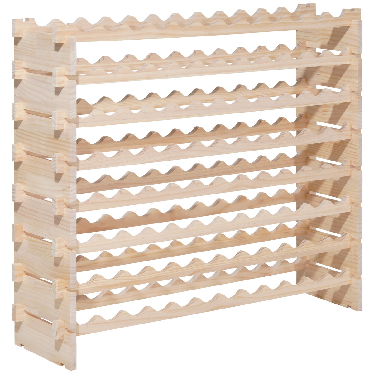 96-Bottle Wine Rack, 8-Tier Stackable Modular Pine, Natural