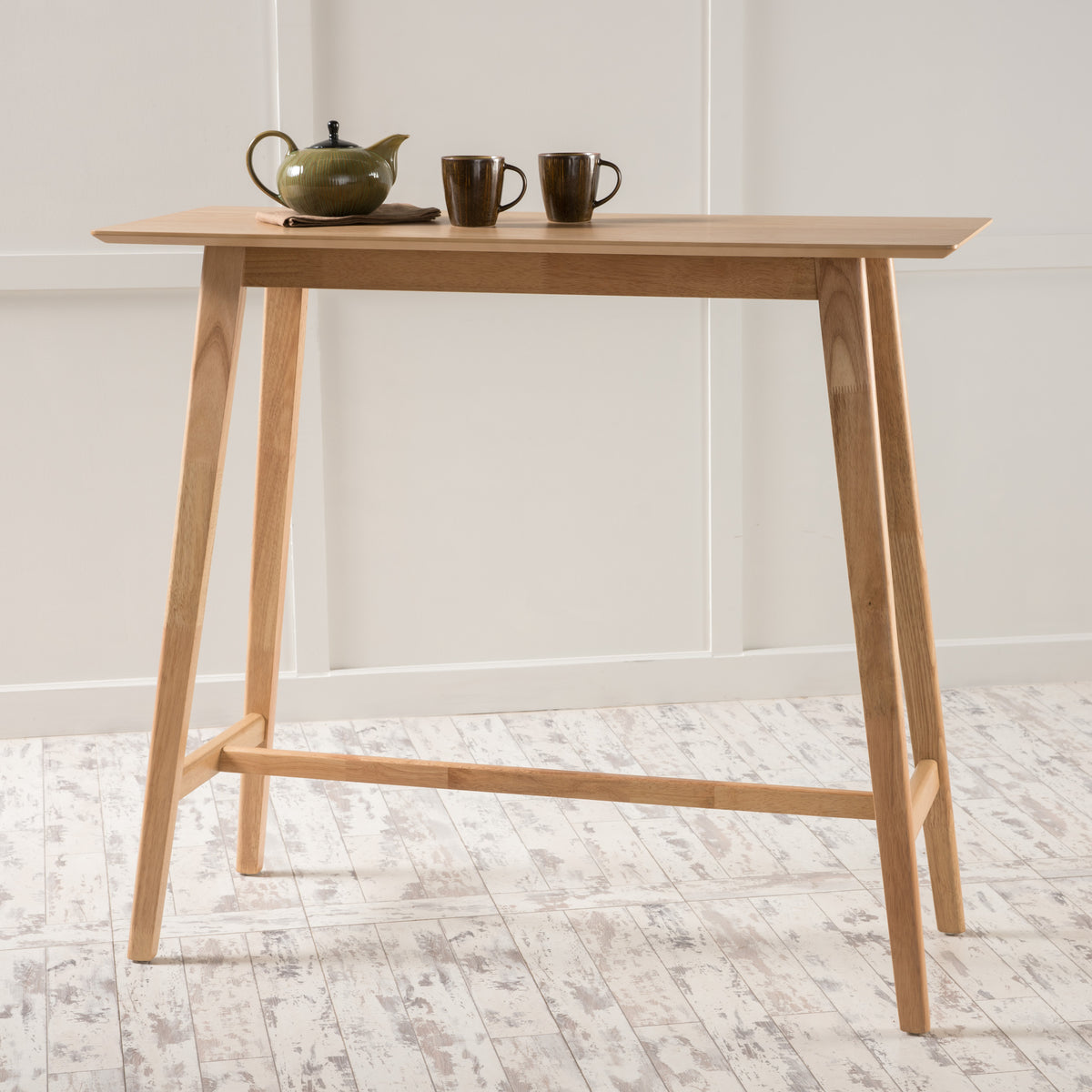 Bar Table, Mid-Century Wood 47-inch Rectangular, Natural Oak