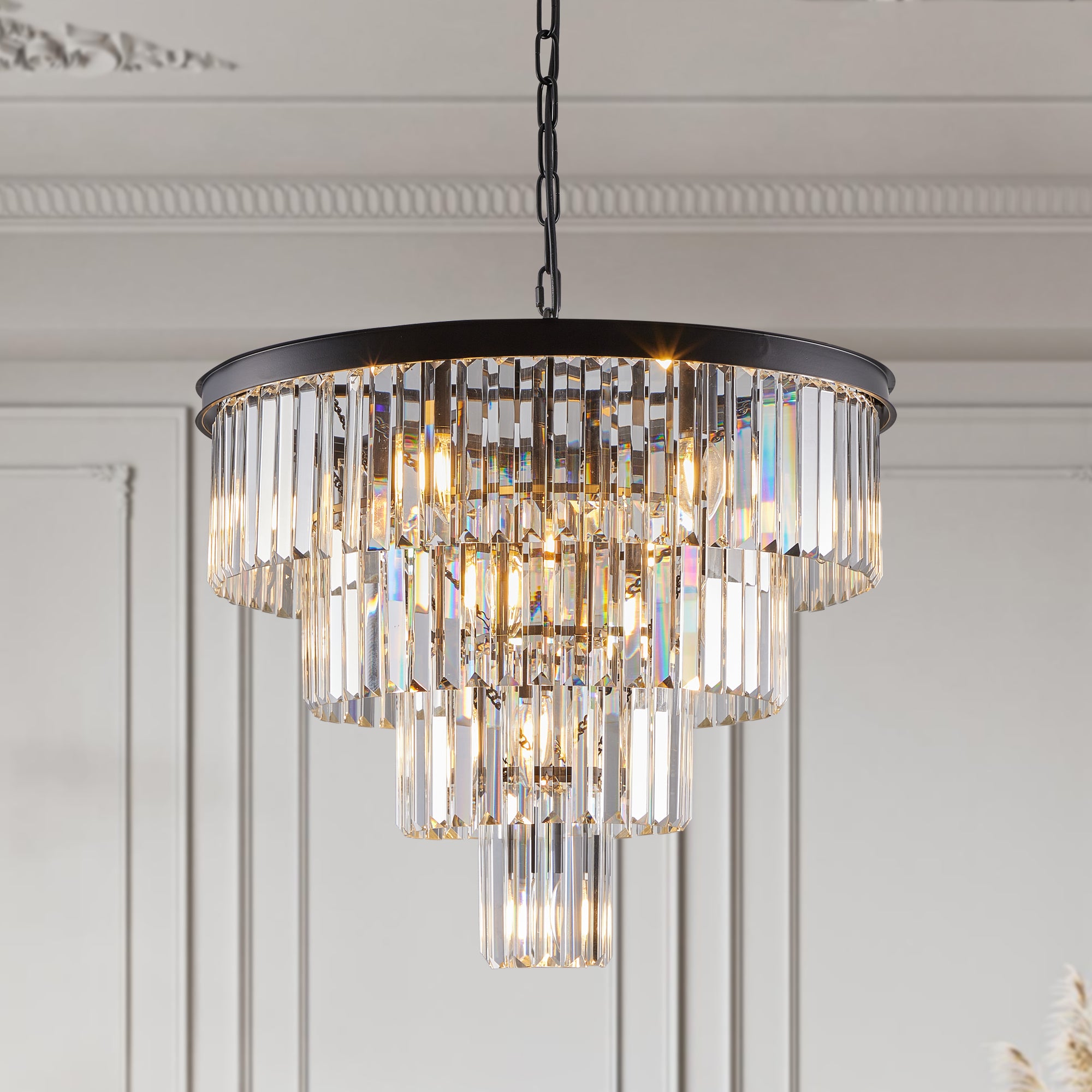 Chandelier, K9 Crystal, 12-Light, Black