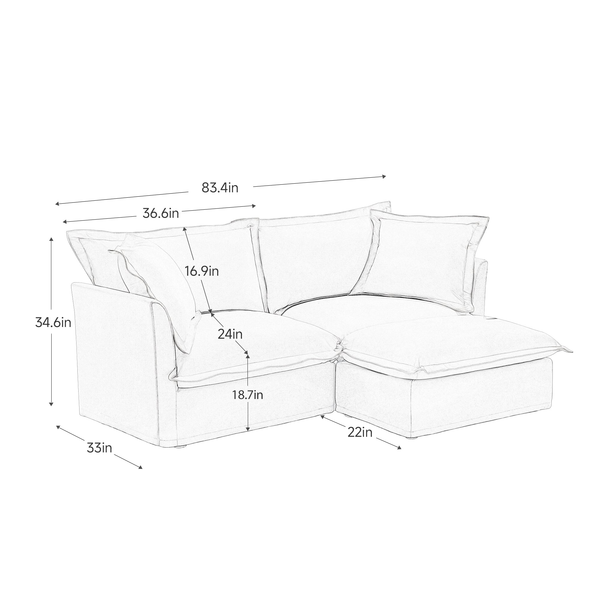 Fluffy 2-Seat Modular Sofa