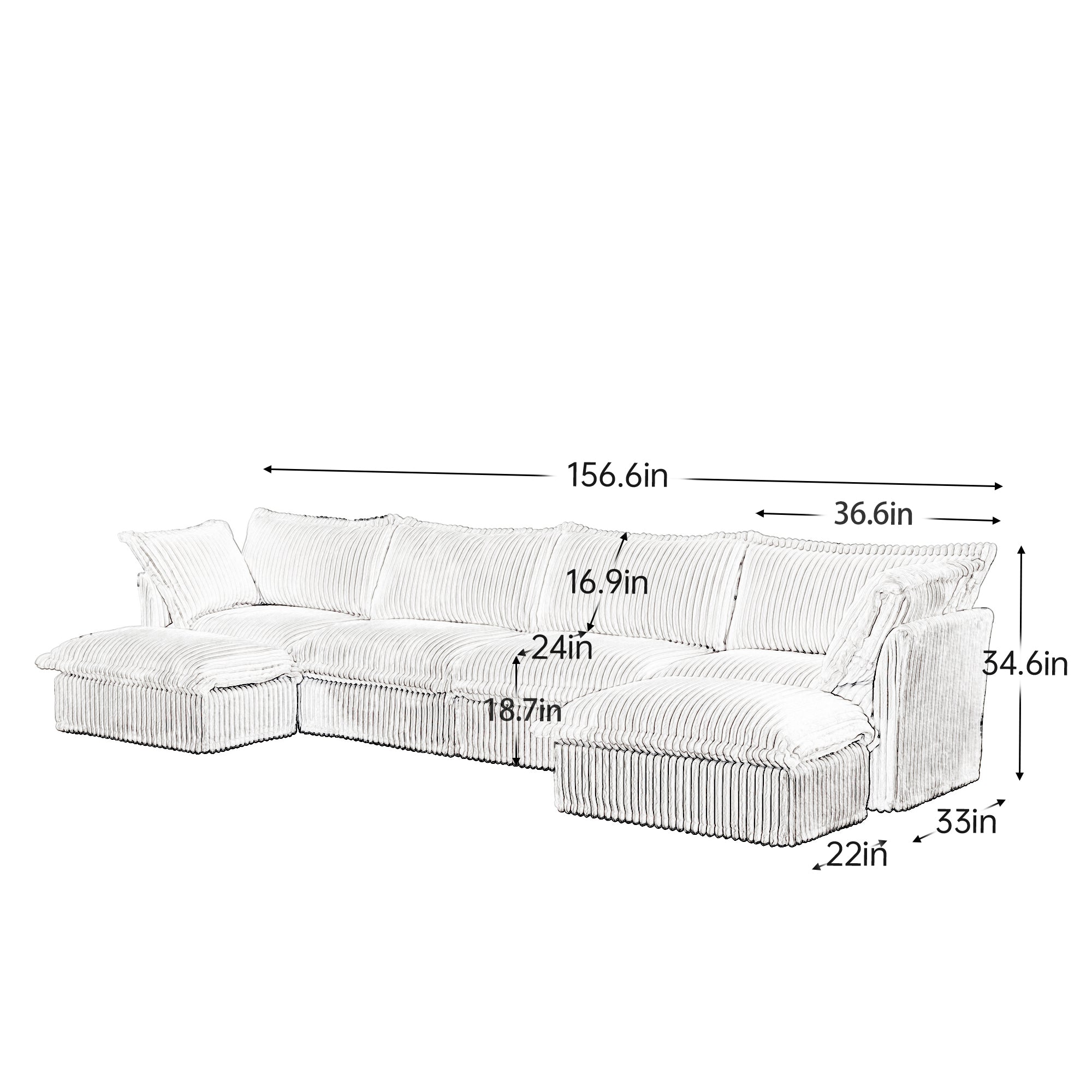 Fluffy 4-Seat Modular Sofa in Corduroy Emerald #OttOnly_2 #Fabric_Corduroy Emerald