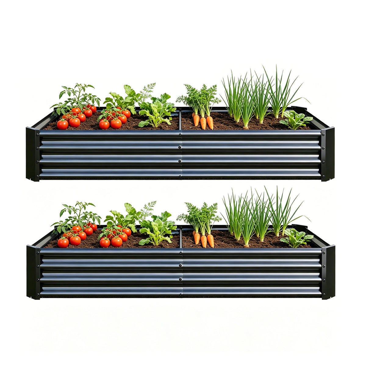 3x6 ft Black Metal Raised Outdoor Planter, Set of 2