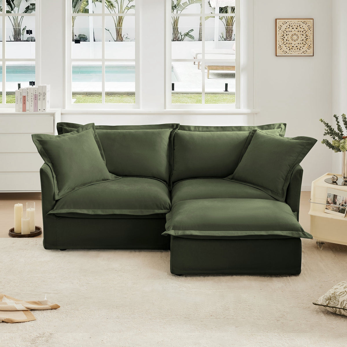 Fluffy 2-Seat Modular Sofa in Chenille Olive #OttOnly_1 #Fabric_Chenille Olive