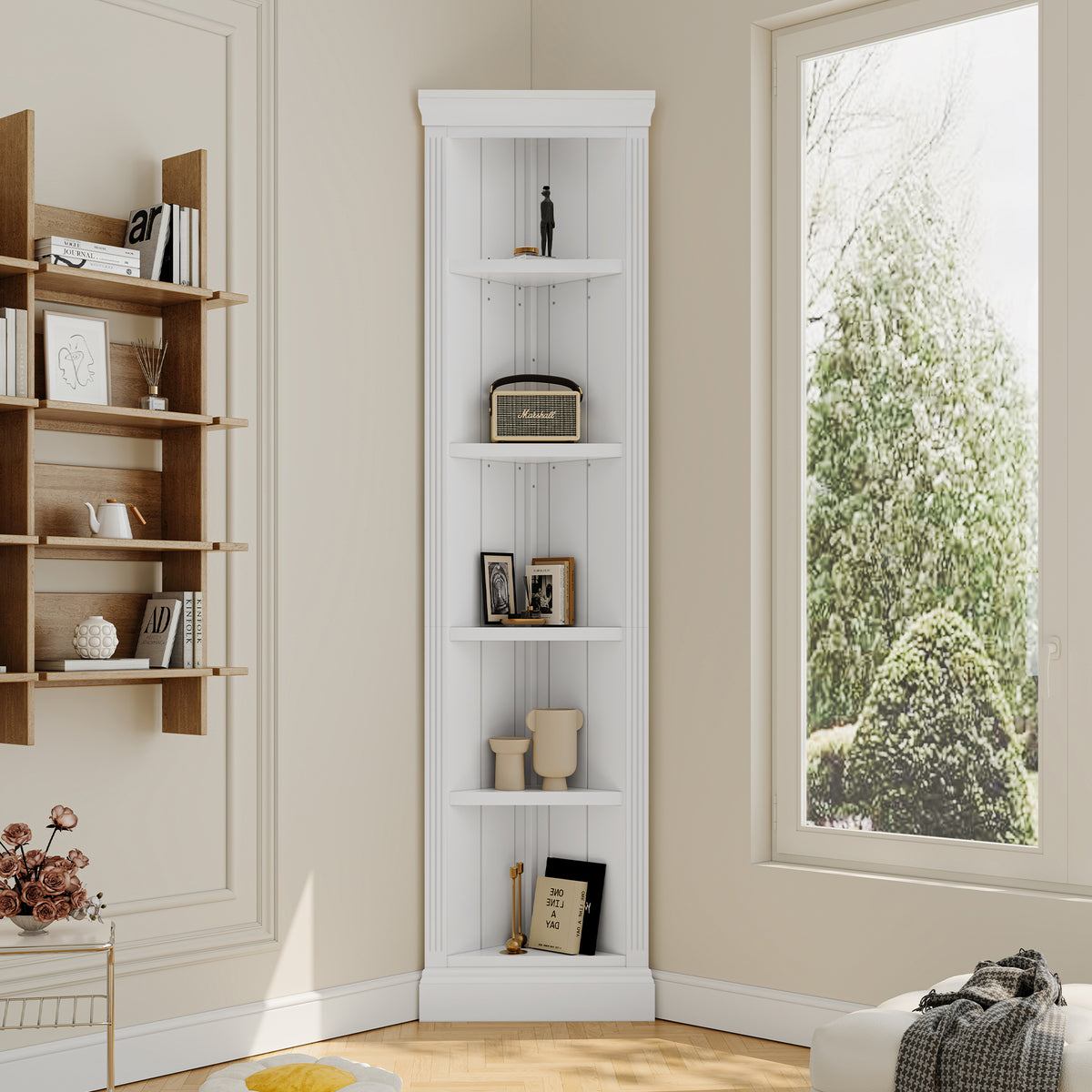 Modern Solid Wood Bookcase, 5 Shelves, 83.4 in Tall