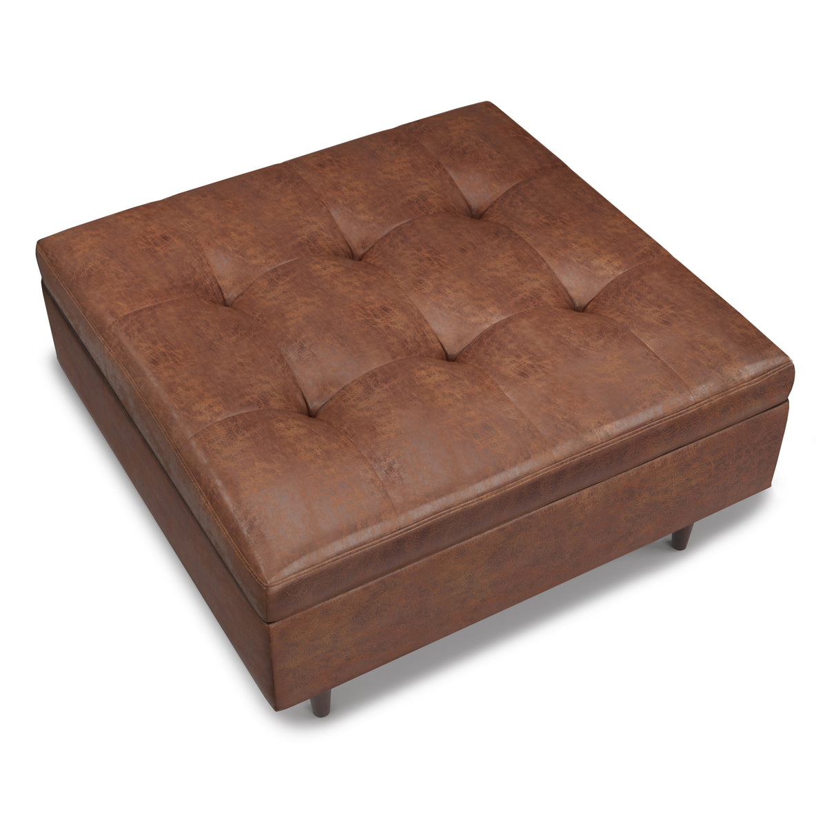 Saddle Brown Faux Leather Ottoman Coffee Table with Storage, 38.2 in
