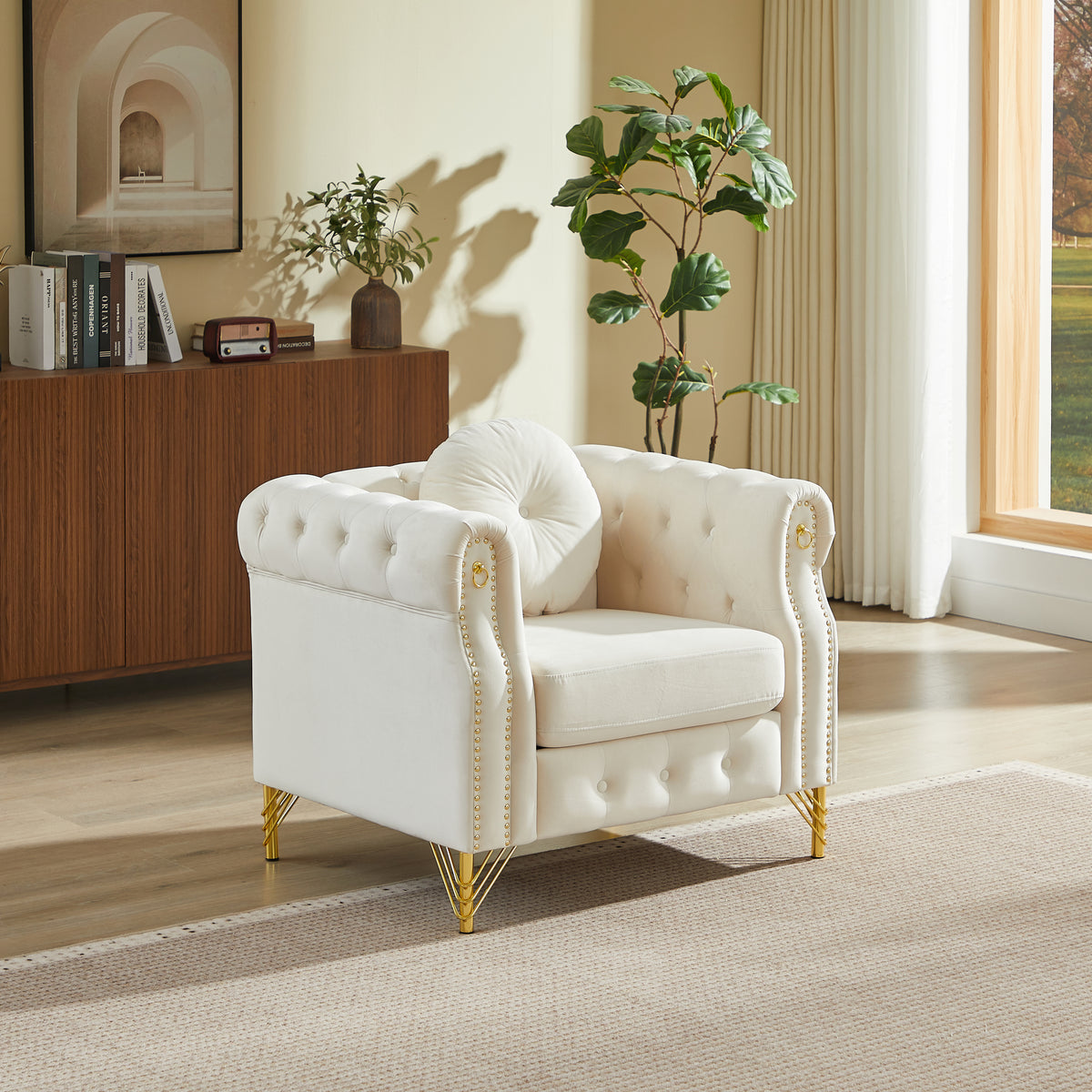 Beige Velvet Chesterfield Sofa