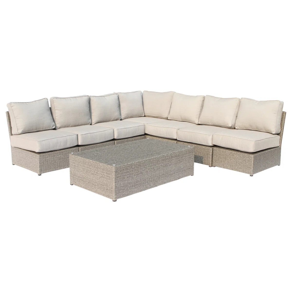 Gray Wicker 8-Piece Patio Conversation Set for 6 with Cushions