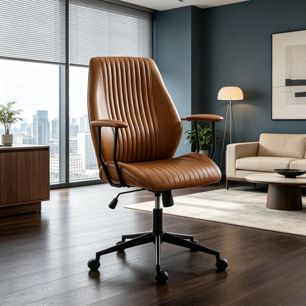 Brown Fabric Office Chair, Height Adjustable, 264 lb