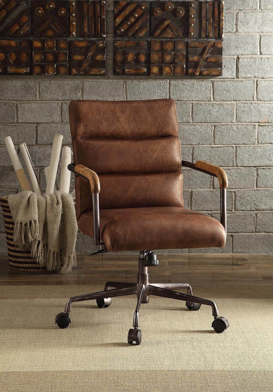Brown Top Grain Leather Office Chair, Swivel