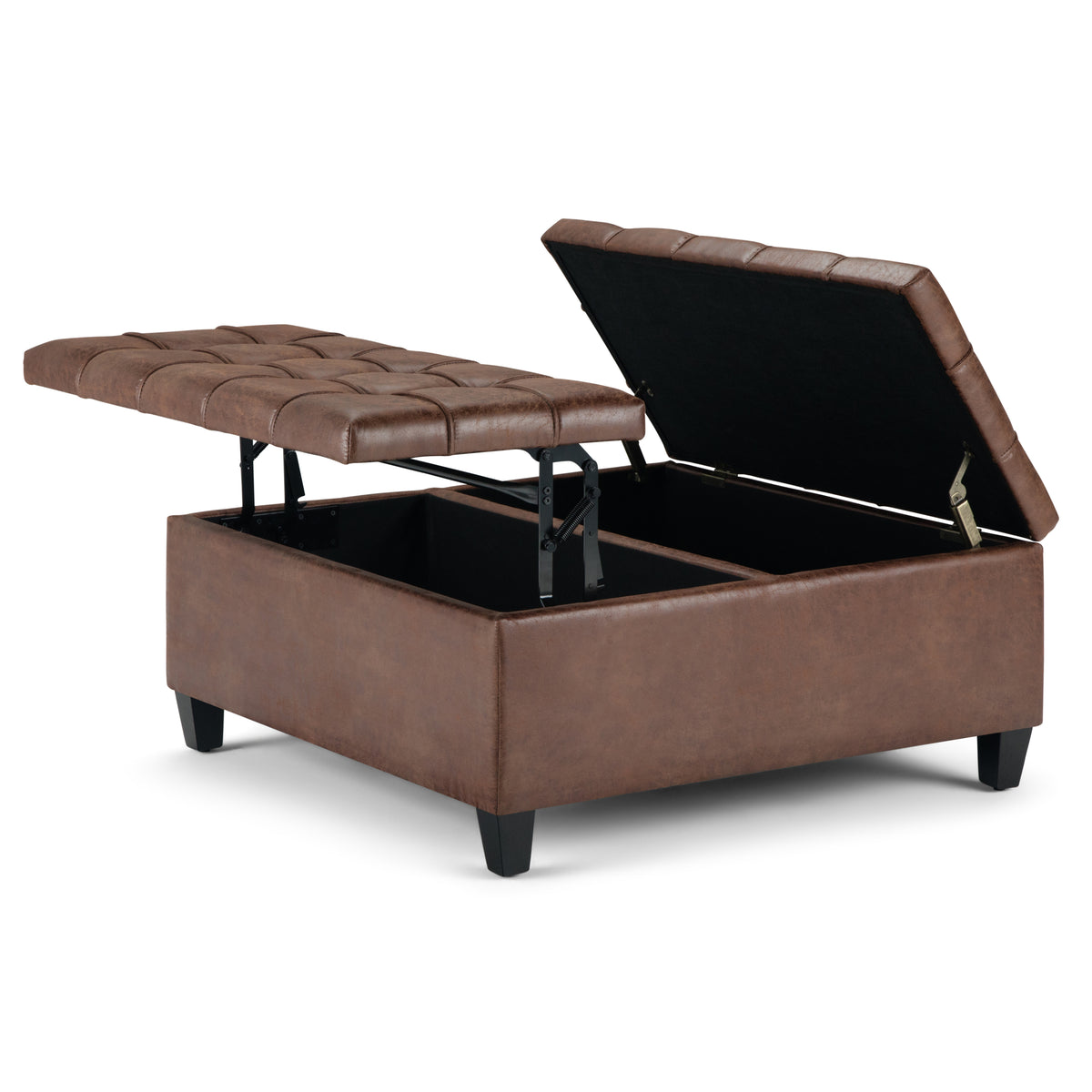 Brown Faux Leather Square Lift-Top Coffee Table with Storage, 36 in