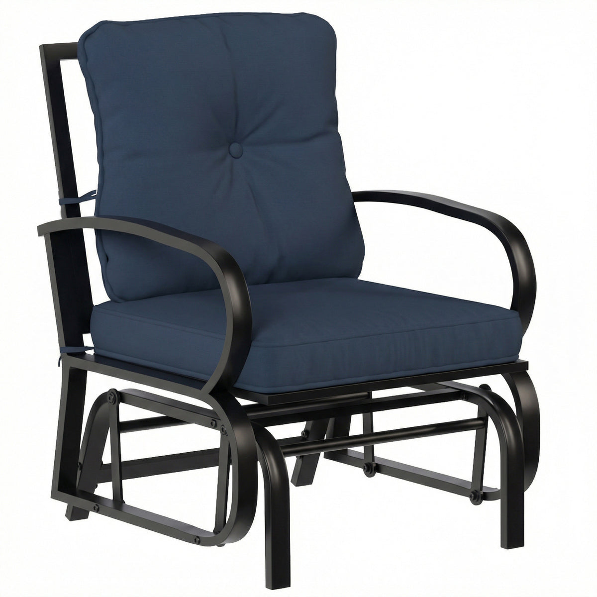 Metal Outdoor Glider Chair with Blue Cushions