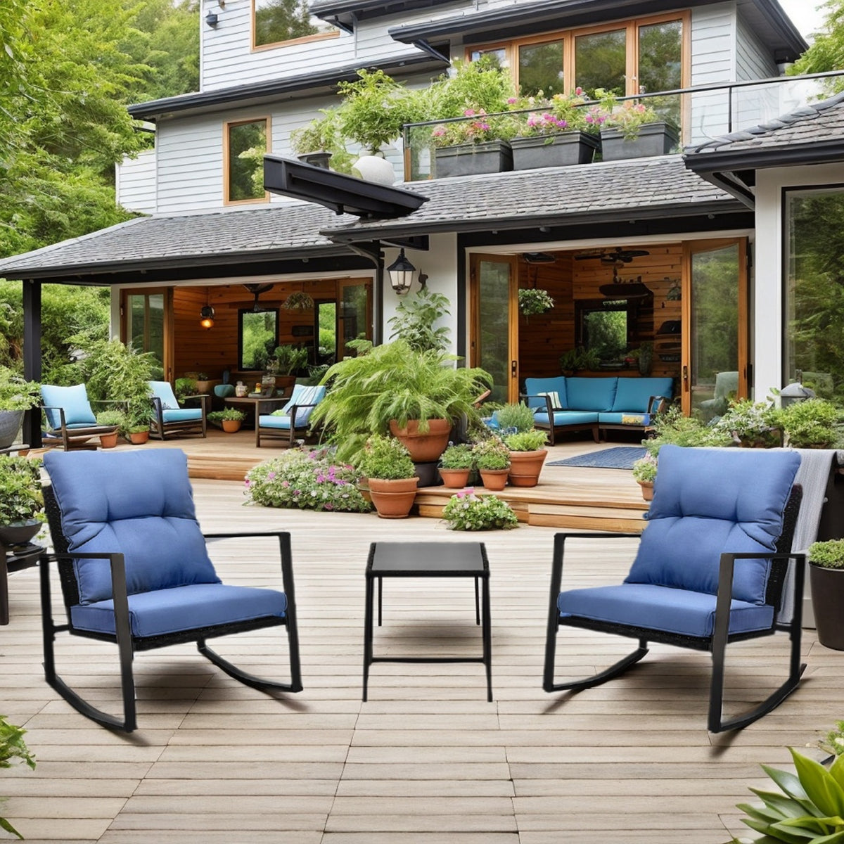 Metal 3-Piece Bistro Set for 2 with Cushions