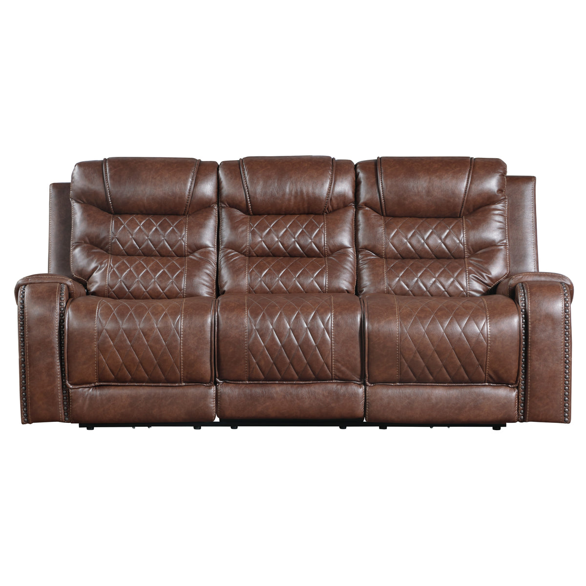 Brown Vegan Leather Power Reclining Sofa, USB Charging, 86.5 in Wide