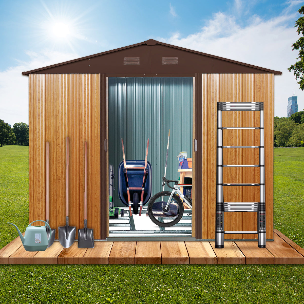 6x8 ft Coffee Metal Storage Shed