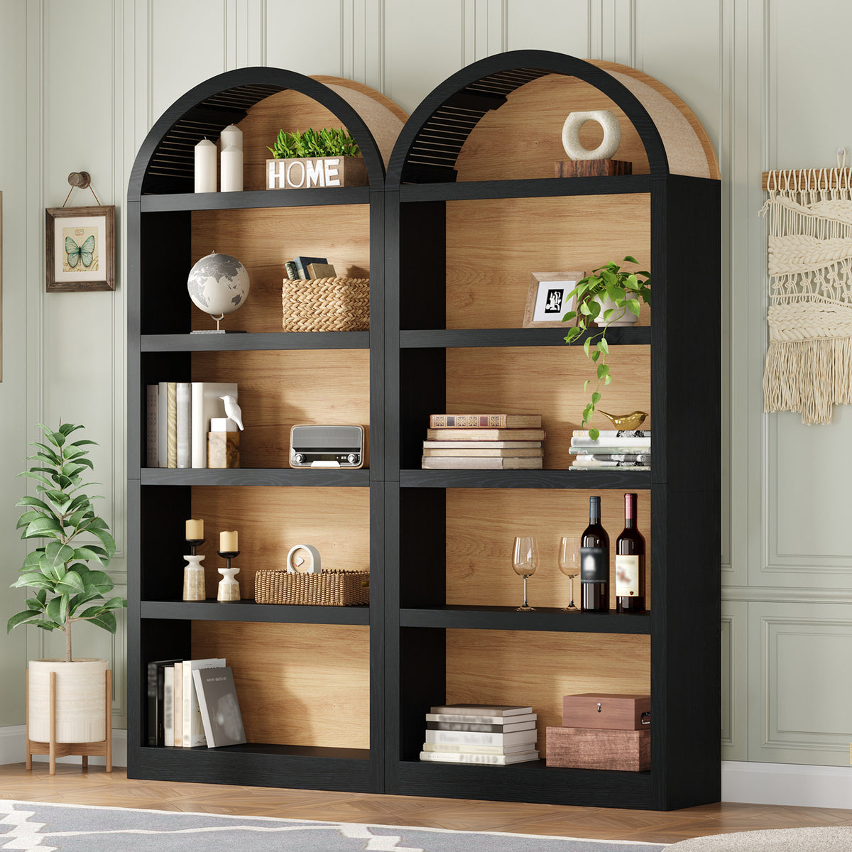 Farmhouse Storage Cabinet, 8 Shelves, Big and Tall, 69.8 in, Natural