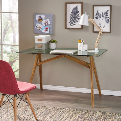 Modern Glass Conference Table, 51.2 in, Natural