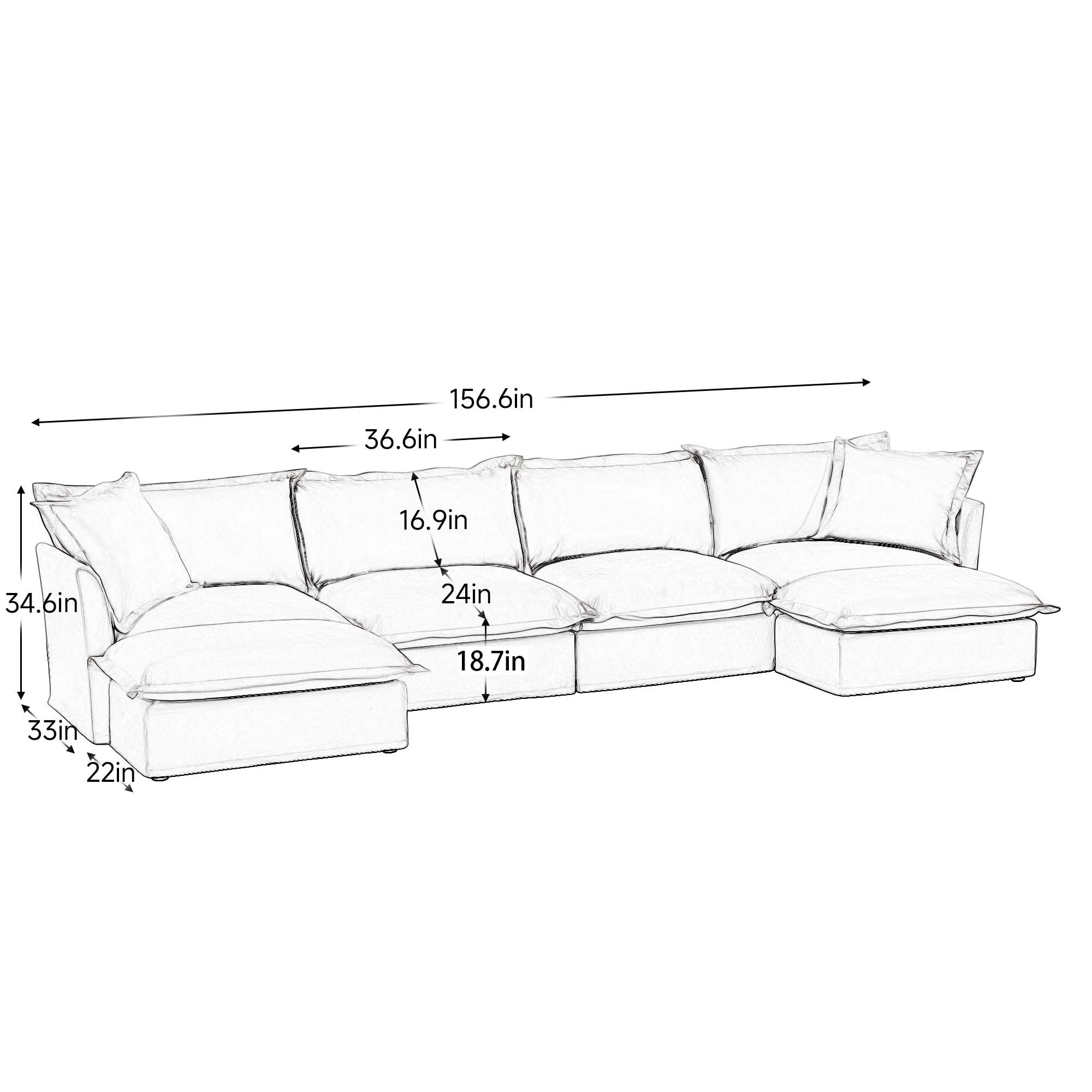 Fluffy 4-Seat Modular Sofa in Chenille Cream #OttOnly_2 #Fabric_Chenille Cream