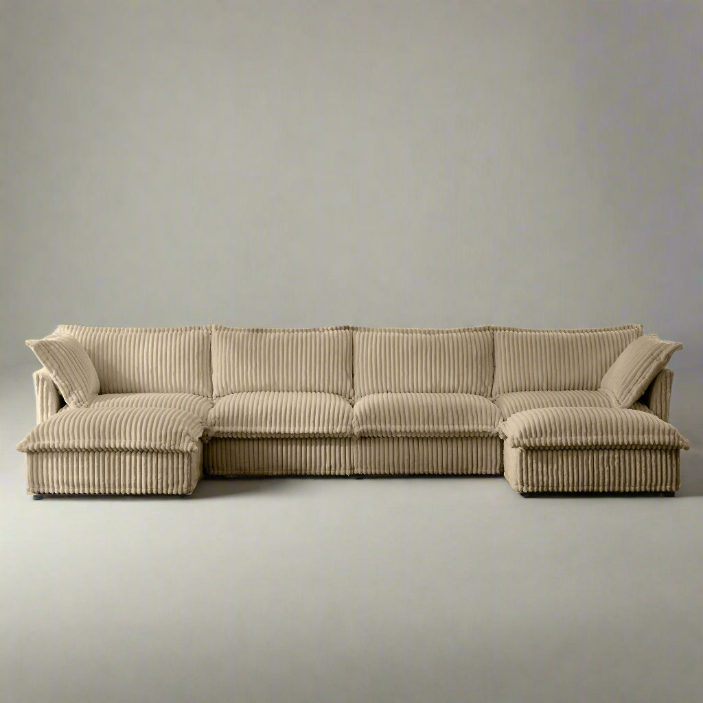 Fluffy 4-Seat Modular Sofa in Corduroy Camel with 2 ottomans #OttOnly_2 #Fabric_Corduroy Camel
