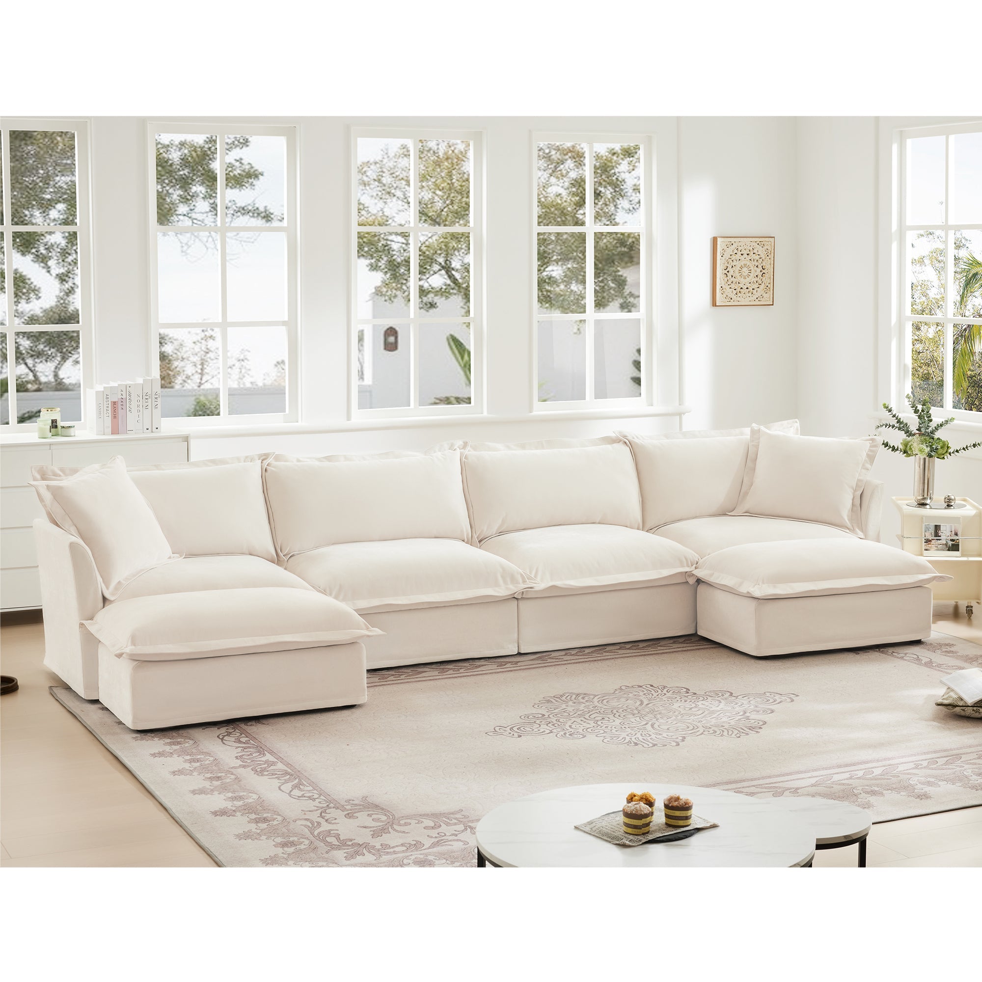 Fluffy 4-Seat Modular Sofa in Chenille Cream #OttOnly_2 #Fabric_Chenille Cream