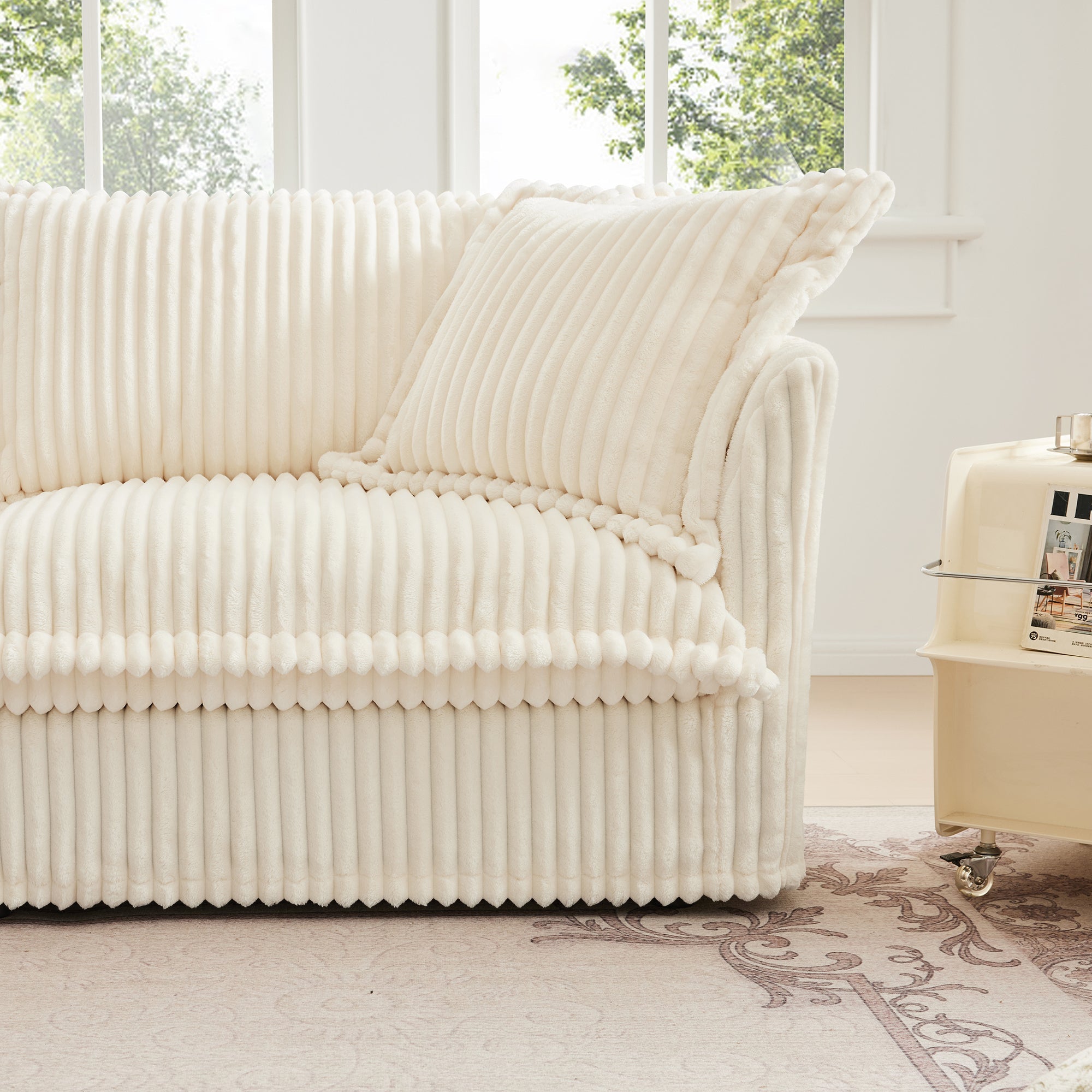 Fluffy 4-Seat Modular Sofa in Corduroy Cream #OttOnly_1 #Fabric_Corduroy Cream