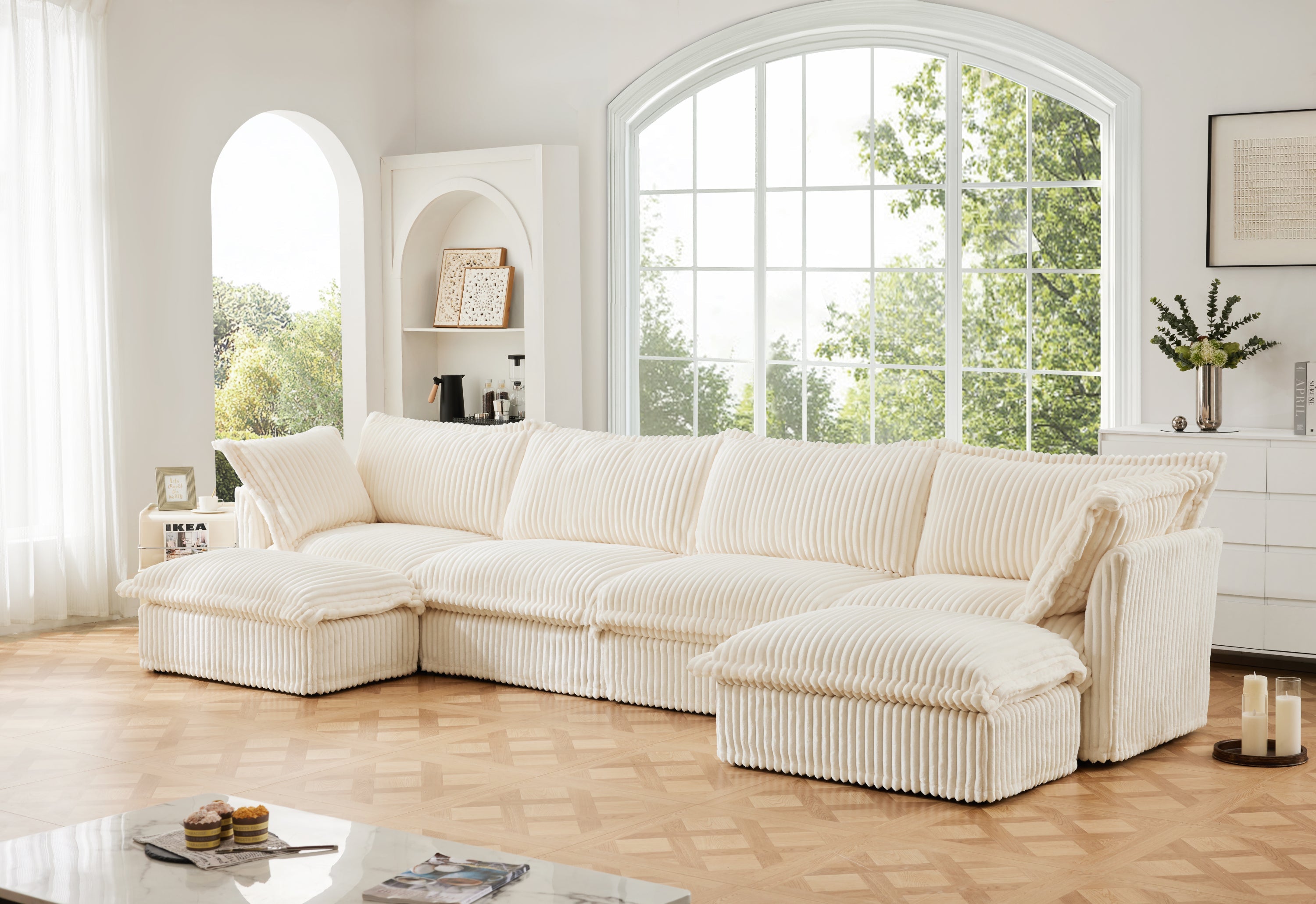 Fluffy 4-Seat Modular Sofa in Corduroy Cream #OttOnly_2 #Fabric_Corduroy Cream