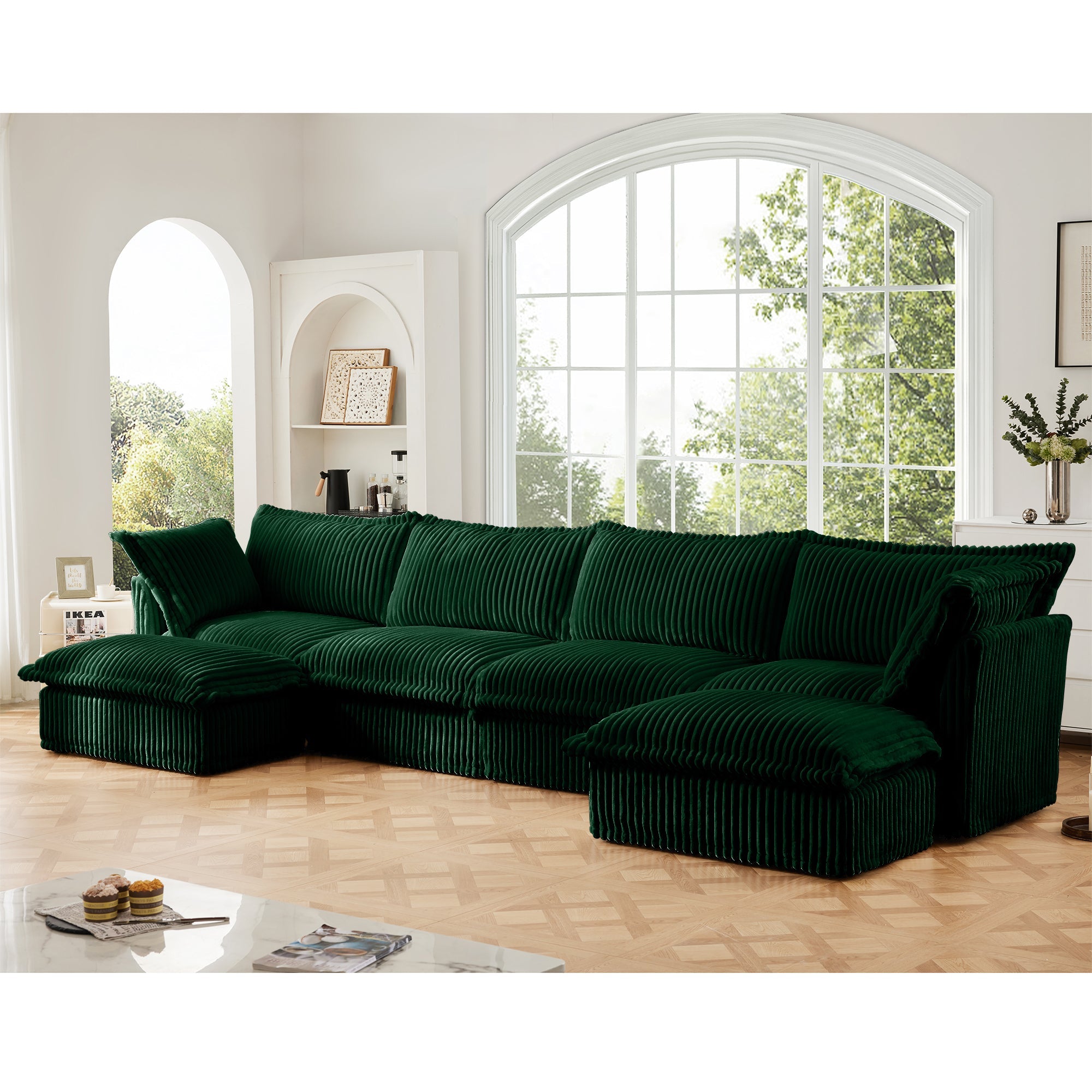 Fluffy 4-Seat Modular Sofa in Corduroy Emerald #OttOnly_2 #Fabric_Corduroy Emerald